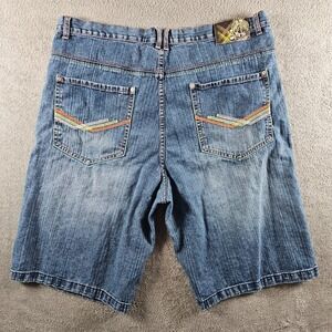 Southpole Mens Baggy Denim Shorts Blue Embroidered Size 46 Y2K Streetwear